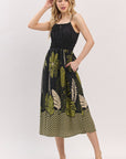 TROPICAL LEAVES SMOCKED WAIST SUNDRESS