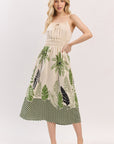 TROPICAL LEAVES SMOCKED WAIST SUNDRESS
