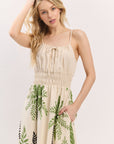TROPICAL LEAVES SMOCKED WAIST SUNDRESS