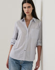 LONG SLEEVE COTON STRIPE BOYFRIEND POCKET SHIRT