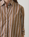 LONG SLEEVE COTTON BOYFRIEND STRIPED POCKET SHIRT