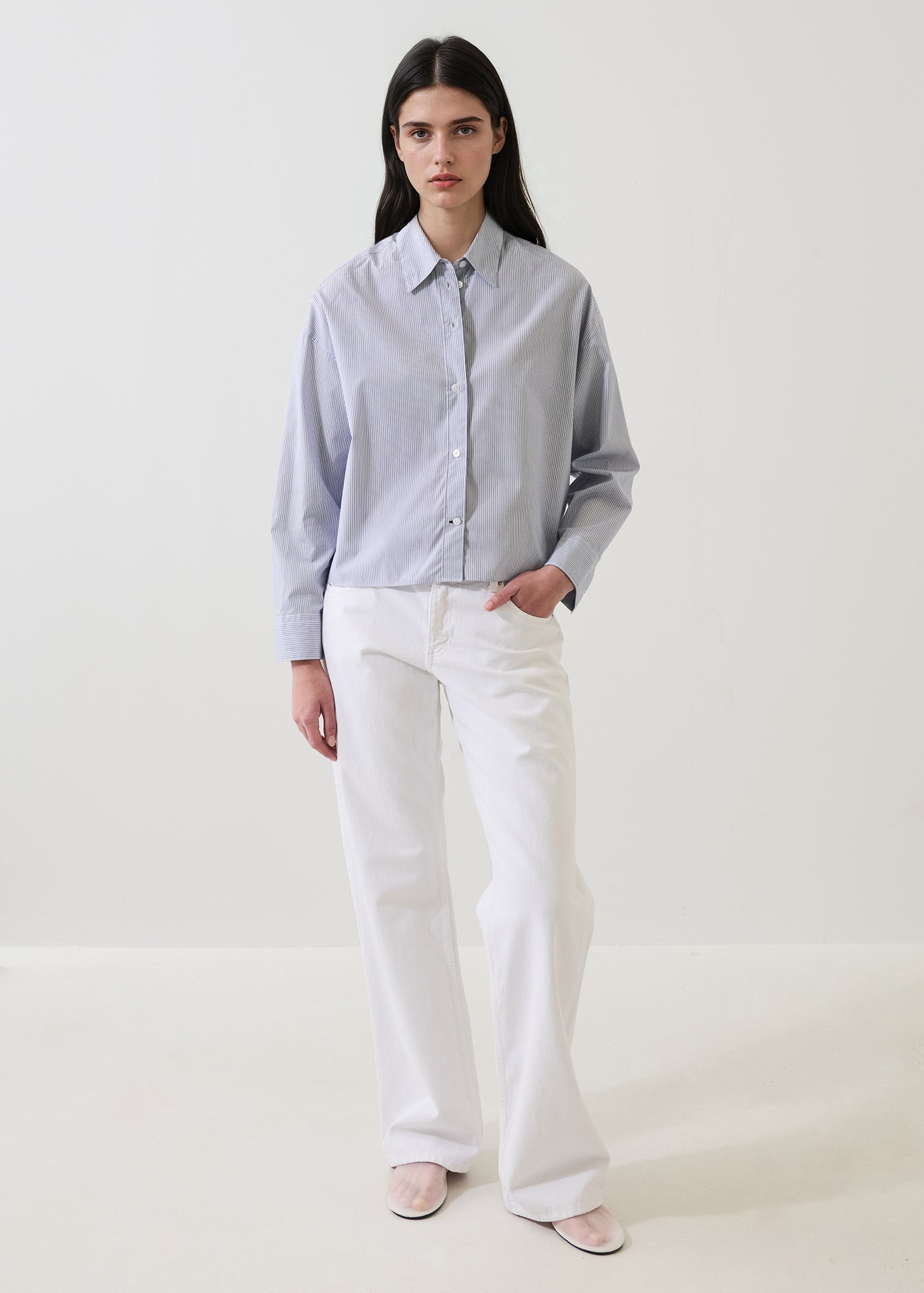 LONG SLEEVE COTTON STRIPE BOXY SHIRT