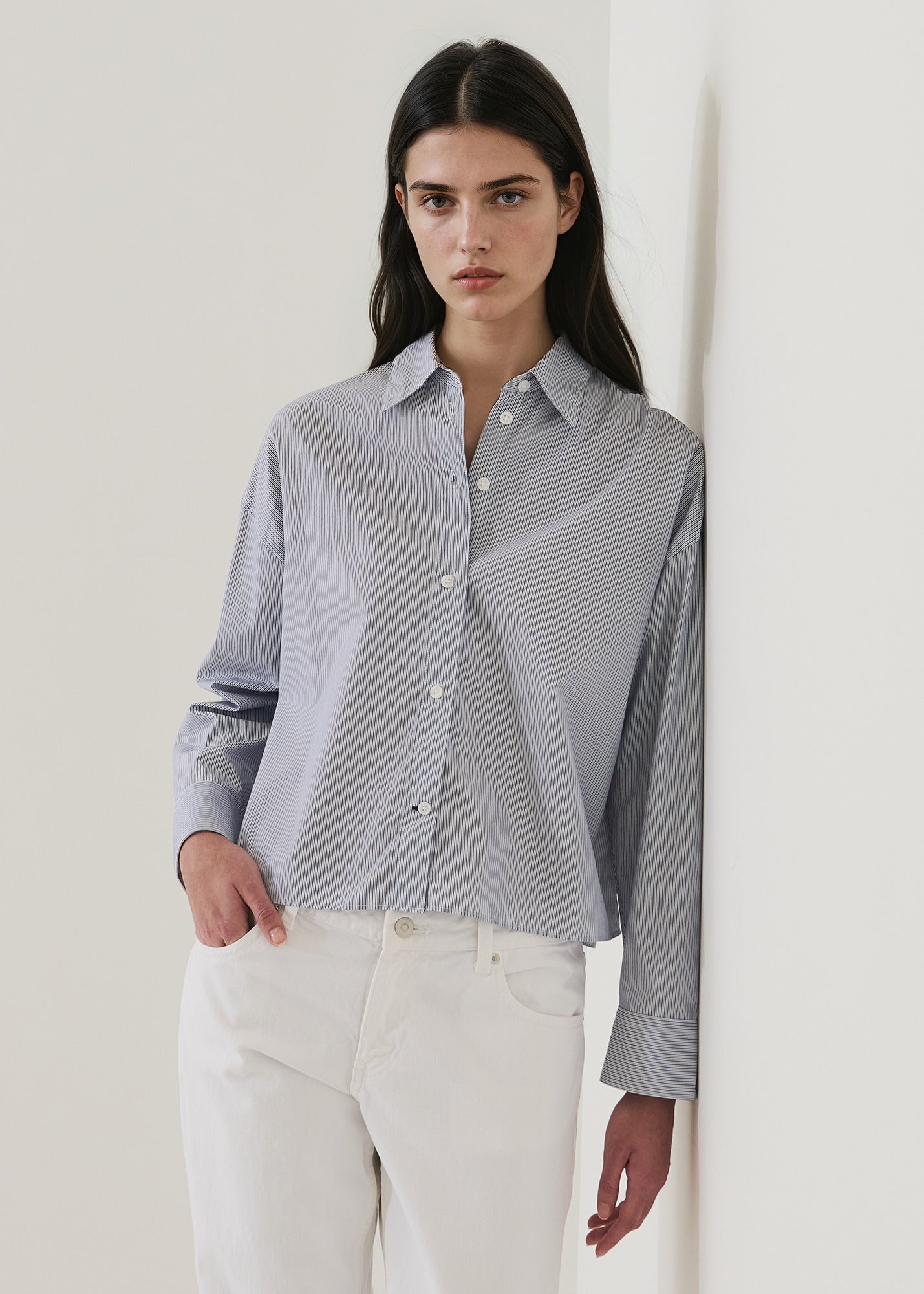 LONG SLEEVE COTTON STRIPE BOXY SHIRT