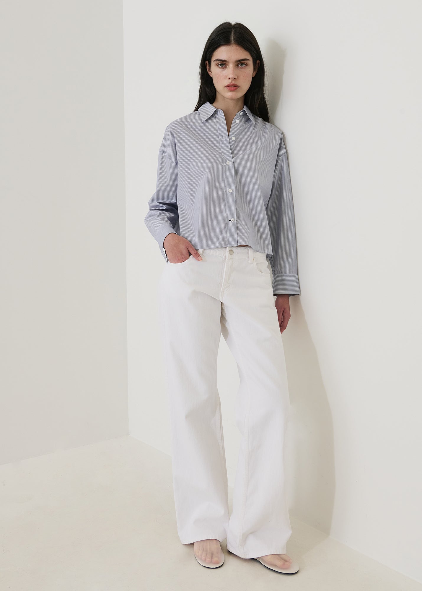 LONG SLEEVE COTTON STRIPE BOXY SHIRT