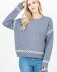 CROSS STITCH TRIM SWEATER