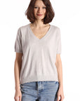 COTTON CASHMERE FRAYED V-NECK TEE