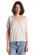 COTTON CASHMERE FRAYED V-NECK TEE