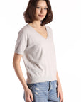 COTTON CASHMERE FRAYED V-NECK TEE