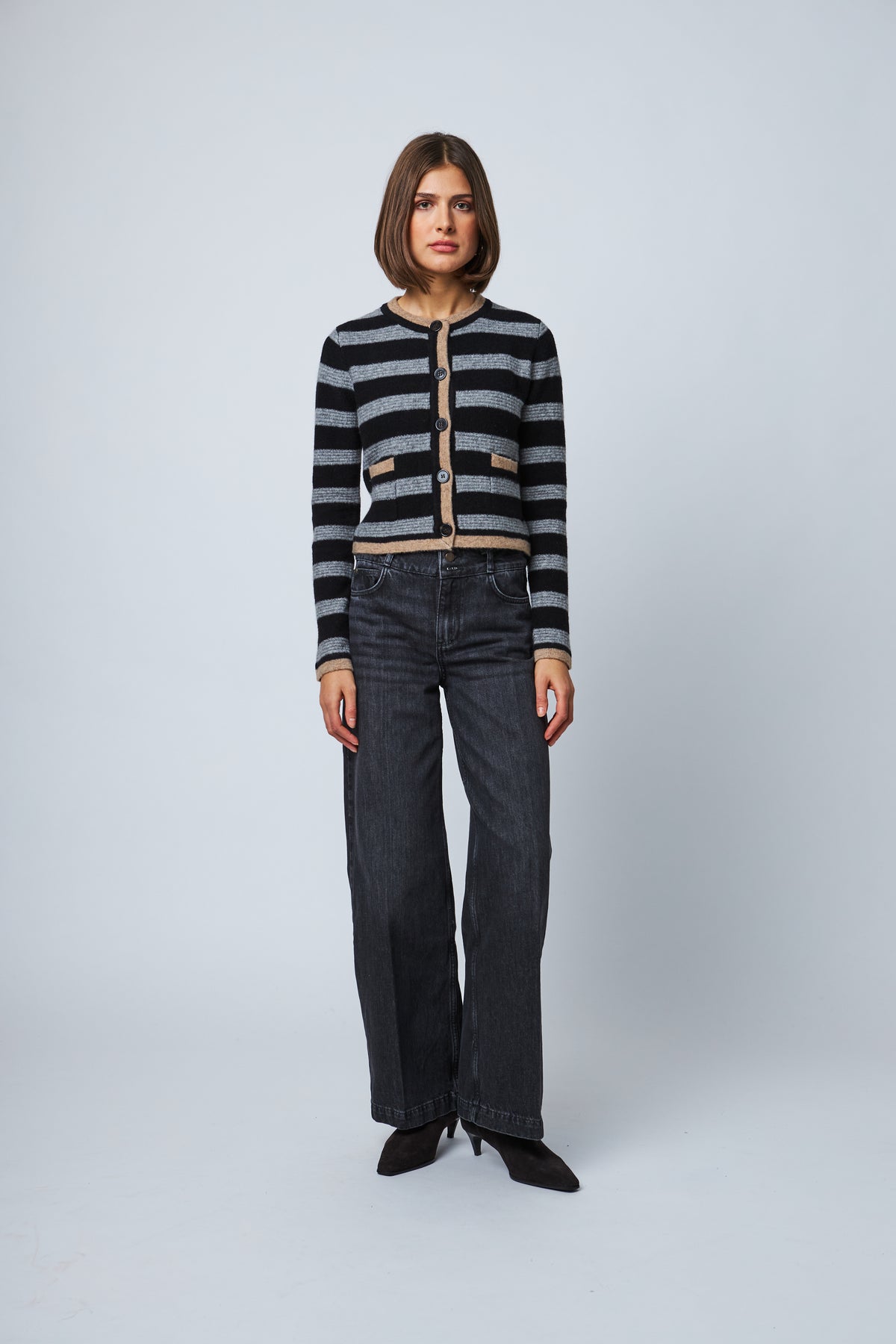 ROWENA CONTRAST TRIM STRIPED CARDIGAN