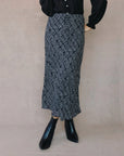 GRID PRINT BIAS SKIRT WITH TIE
