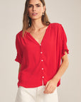 CARMELLA RAYON CHALLIS RUFFLE TRIM BLOUSE
