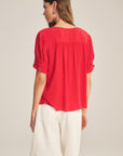 CARMELLA RAYON CHALLIS RUFFLE TRIM BLOUSE