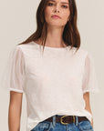 JUSTINE SHEER PUFF SLEEVE COTTON SLUB TOP
