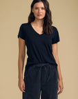 LILITH COTTON SLUB V-NECK TEE