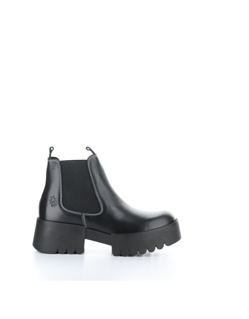 fly london exia lug sole chelsea boot in black, side view