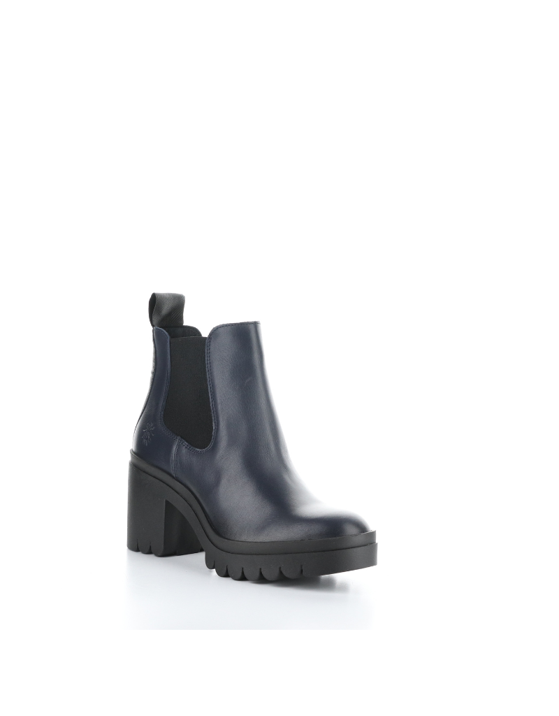 fly london tope lug sole heeled chelsea boot in navy, main view 