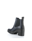 fly london tope lug sole heeled chelsea boot in navy, left angled view 