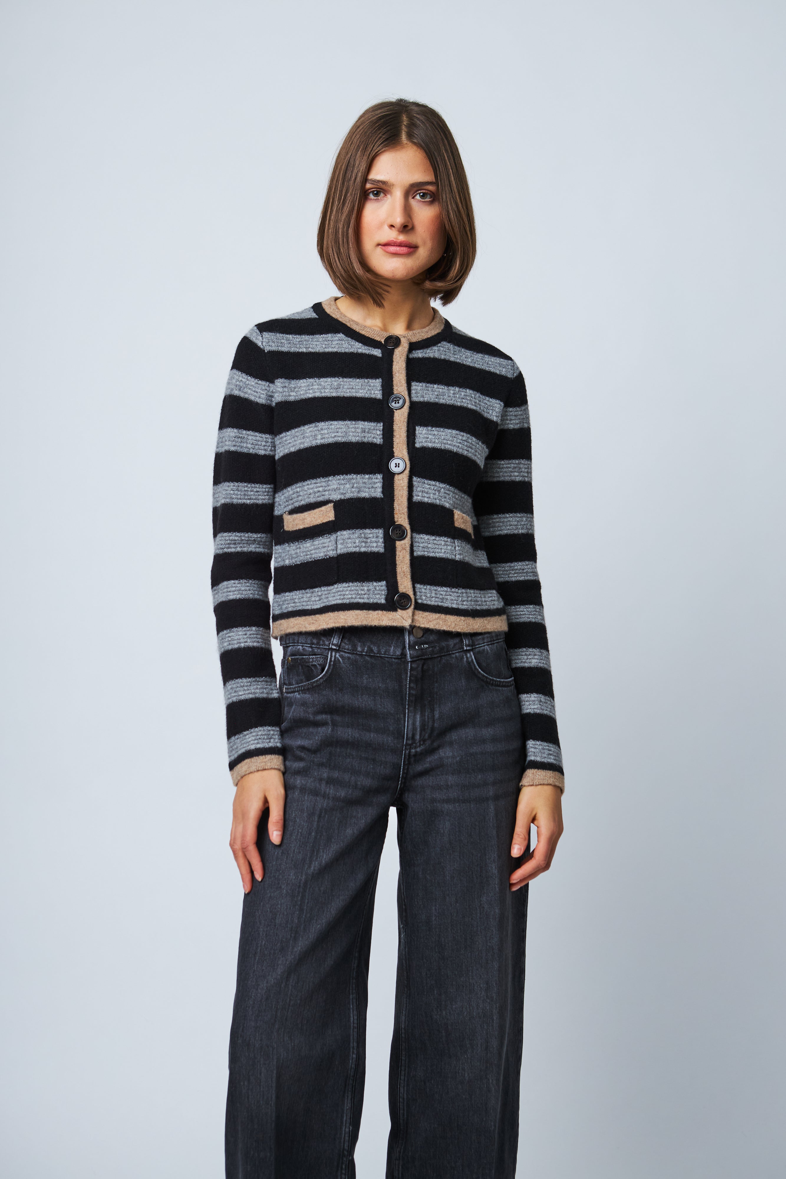 ROWENA CONTRAST TRIM STRIPED CARDIGAN
