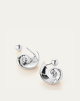 jenny bird nautilus shaped dylan earrings in silver, showing the ball-shaped back of the earring