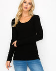 RIBBED SCOOP NECK LONG SLEEVE TEE