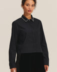 JOCELYN PEARL TRIM COLLAR POPLIN SHIRT