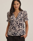 LESLIE PRINTED COTTON VISCOSE PUFF SLEEVE BLOUSE