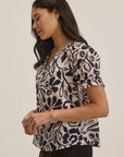 LESLIE PRINTED COTTON VISCOSE PUFF SLEEVE BLOUSE