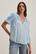 CALISSA RAYON CHALLIS DIAMOND SMOCK PUFF SLEEVE BLOUSE