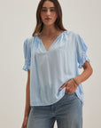 CALISSA RAYON CHALLIS DIAMOND SMOCK PUFF SLEEVE BLOUSE