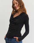 PATTY COWL NECK TENCEL KNIT LONG SLEEVE TOP