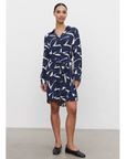 DACEY PRINTED ROYAL CREPE LONG SLEEVE DRESS