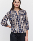 HADDON PRINTED COTTON CAMBRIC LONG SLEEVE TOP