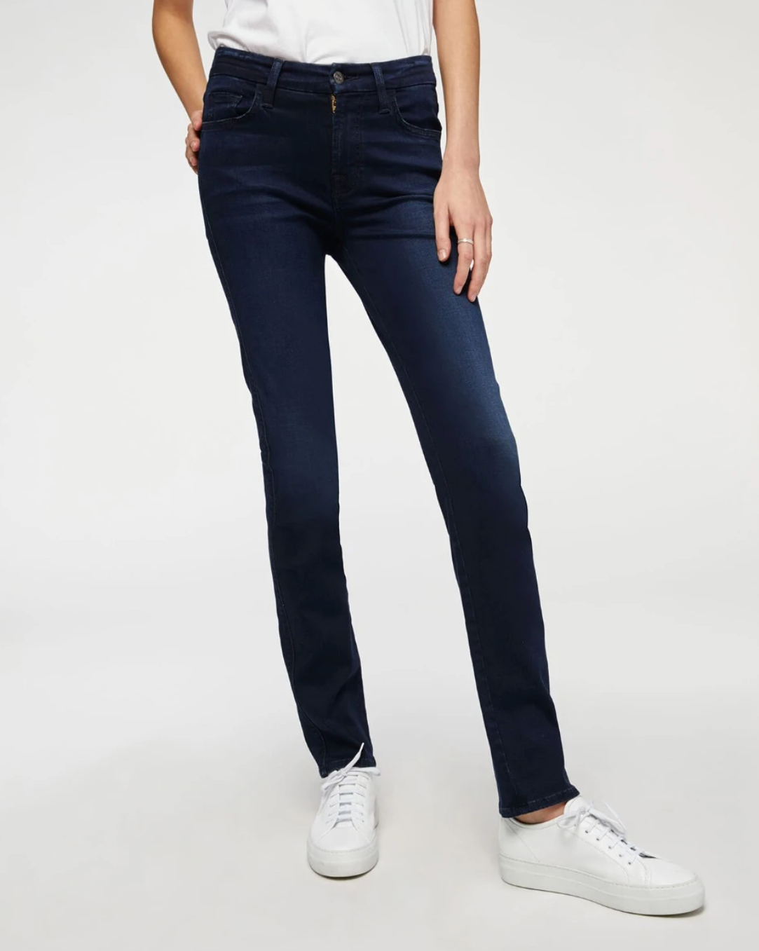 7 for all mankind kimmie mid rise straight dark blue front