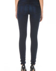 model wearing fidelity denim gwen high rise skinny jean in falcon blue, shown from the rear