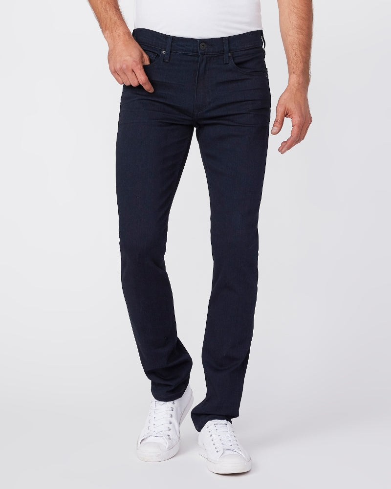 waist down front view of the lennox skinny fit jean from paige in inkwell dark blue