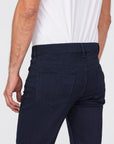 close up rear view of the lennox skinny fit jean from paige in inkwell dark blue, showing rear pocket detail