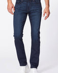 waist down front view of the federal slim straight jean from paige in russ blue
