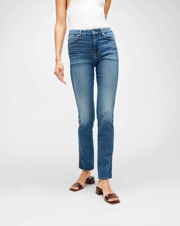 7 for all mankind kimmie mid rise straight light blue front